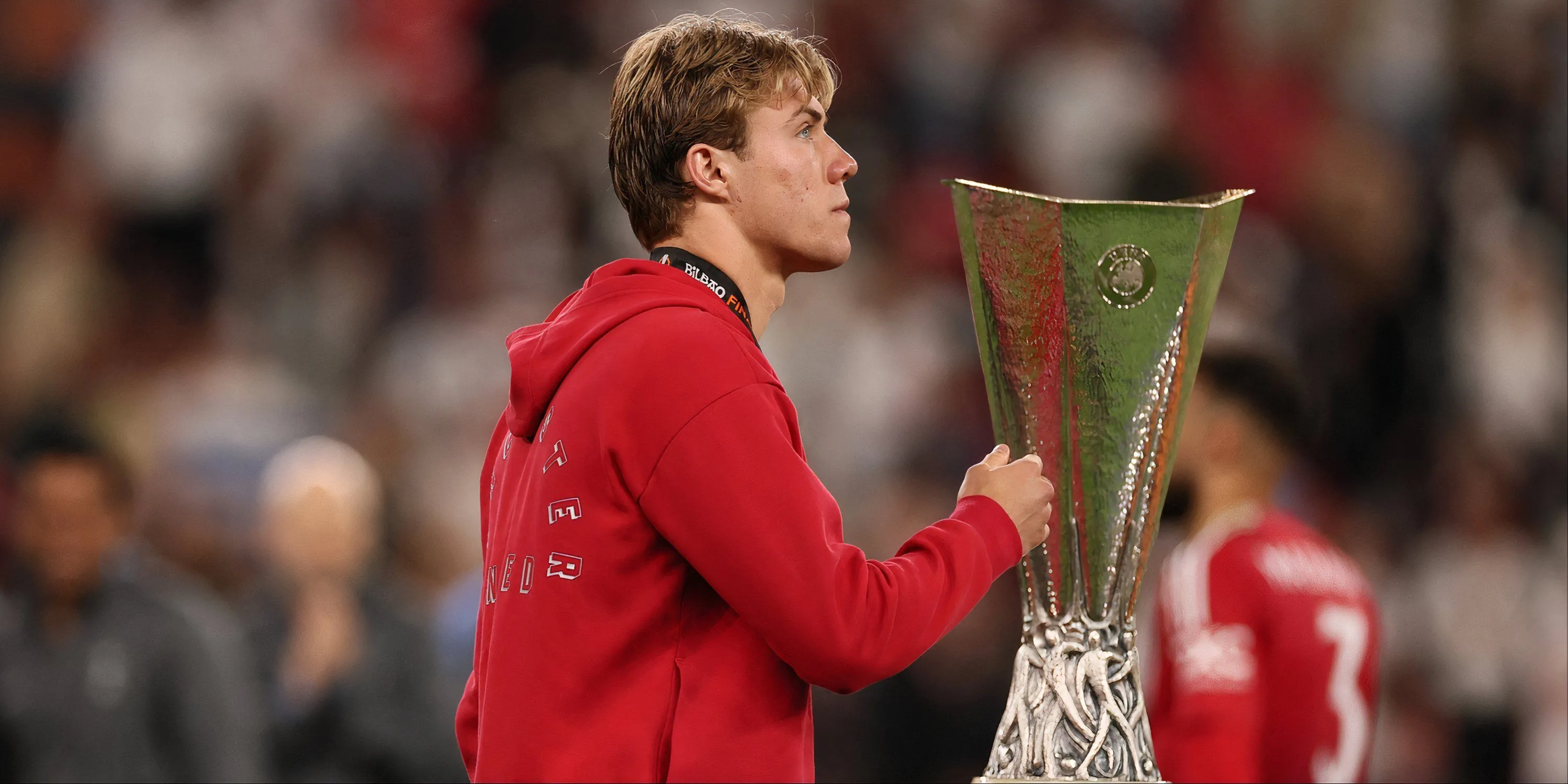 Tiền đạo Rasmus Hojlund của Manchester United thi đấu tại Europa League.