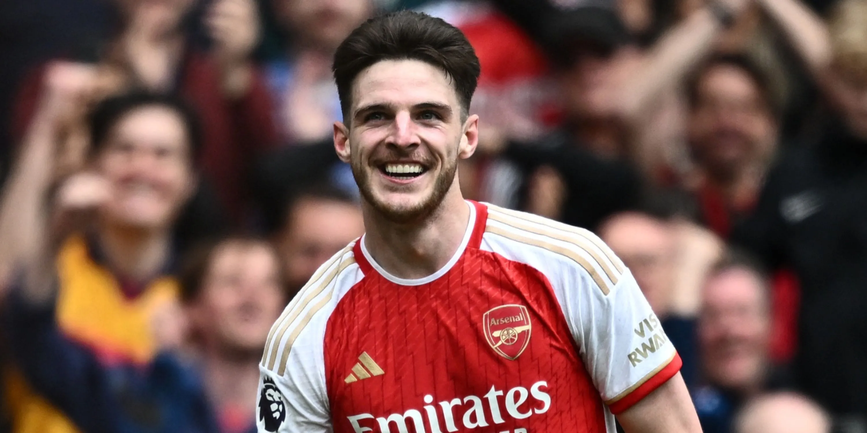 Tiền vệ Declan Rice ăn mừng bàn thắng cho Arsenal tại Premier League